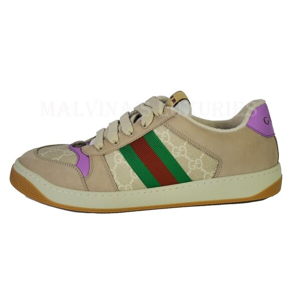 GUCCI SNEAKERS SCREENER LEATHER SHOES GG LOGO WEB STRIPE  sz 40.5 10.5 US - Picture 3 of 16